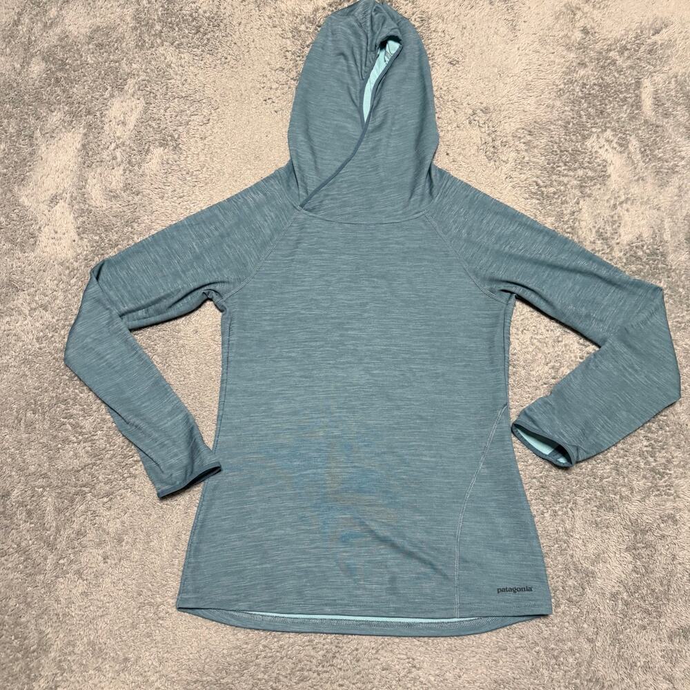 Patagonia Shirt Hoodie Womens Small Break Up Blue Sunshade Stretch Thumbholes